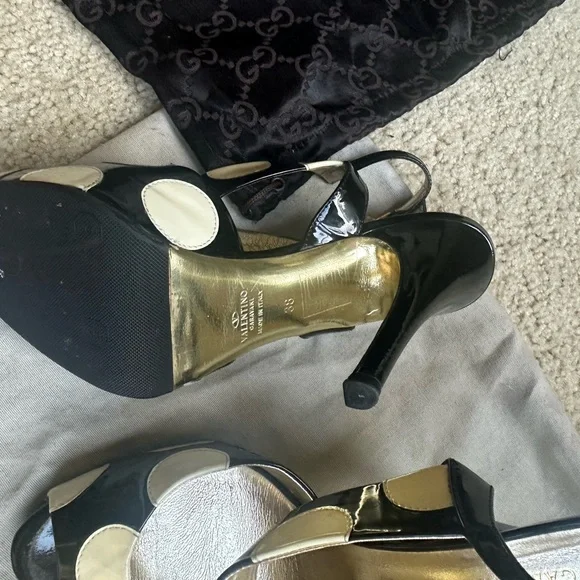 Valentino Black and Cream Polka Dot Heels - Picture 4 of 5